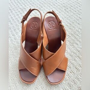 Tory Burch Brown Leather Slingback Sandals 6